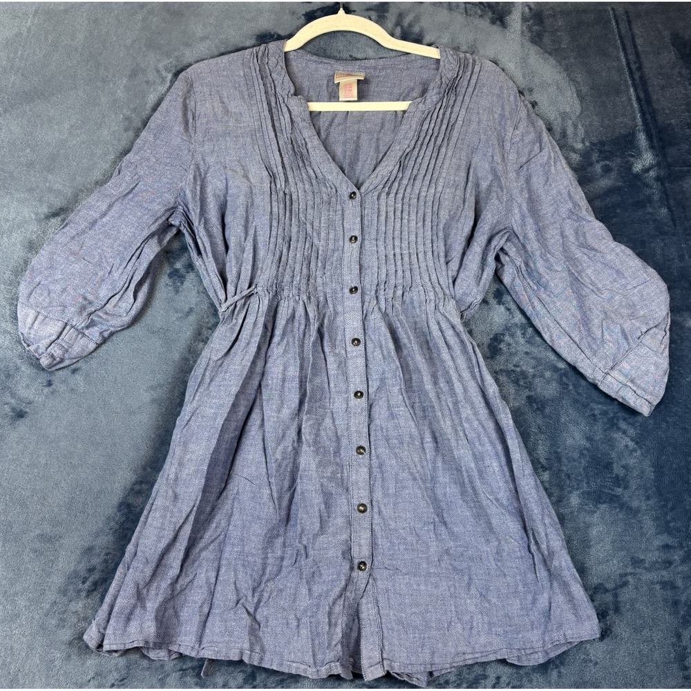Two Hearts Maternity Womens Pintuck A-Line Mini Dress Blue Boho Preppy Chic XL